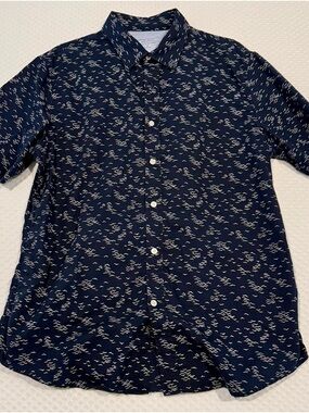Banana Republic Lux Poplin Slim Fit Men's Navy Short-Sleeve Shirt